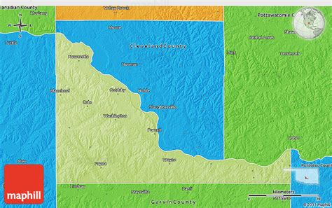 Physical 3d Map Of Mcclain County Political Outside