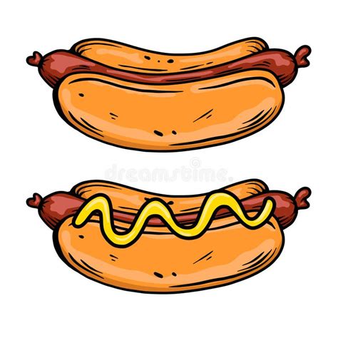 Illustration Of Hot Dog With Sausage Fast Food Design Element For