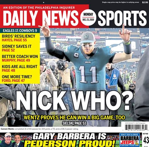 Philadelphia Inquirer Daily News Covers On Eagles 17 9 Win Over