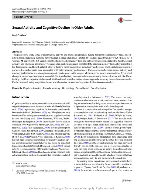 Sexual Activity And Cognitive Decline In Older Adults