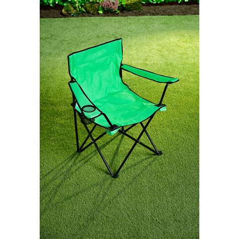 Metal frame with plastic arm rests. Folding Camping Chair with Cup Holder - Green | Camping - B&M