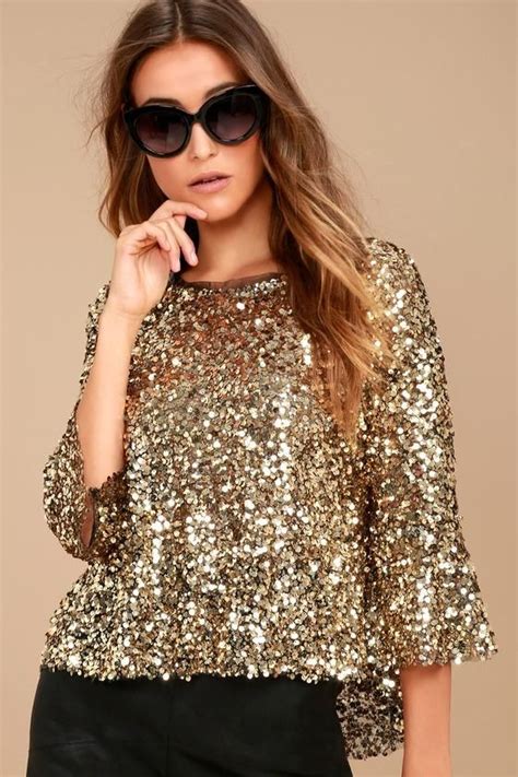 Lulus Lulus Mirage Gold Sequin Top Sequins Top