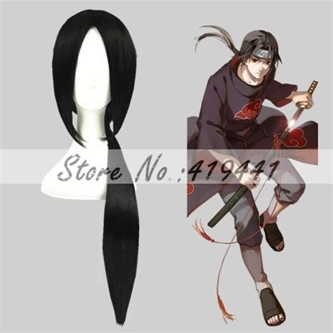 75cm Long Straight Black Naruto Uchiha Itachi Cosplay Wig Synthetic