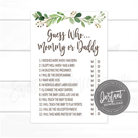 Mommy or daddy baby shower game free. Printable Baby Shower Mommy or Daddy Game - Sweet ...