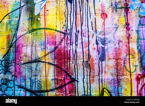 Abstract Acrylic Background Modern Painting Fragment Colorful Rainbow Streaks Texture