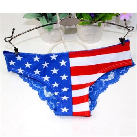 Best Quality Women Sexy American Us Flag Pattern Lace Triangle Underwear Briefs At Cheap Price