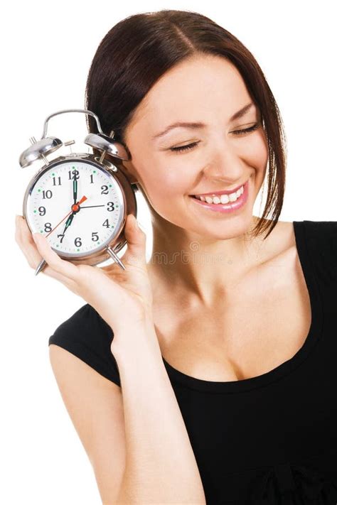 Lovely Woman With Alarm Clock Stock Image Image Of Lifestyle Laughing 16700717