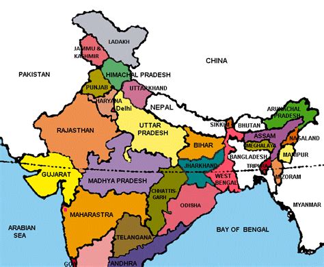 India Political Map States Capitals And Neighbouring Countries