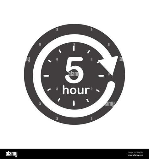 Five Hours Round Icon With Arrow Black And White Vector Symbol Stock