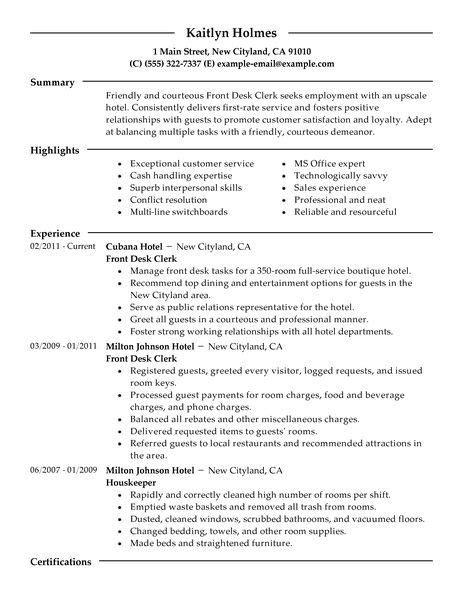 The help desk job description applies to the generic help desk and service desk job function and can easily be revised to suit your specific needs. Best Front Desk Clerk Resume Example | Administrative assistant resume