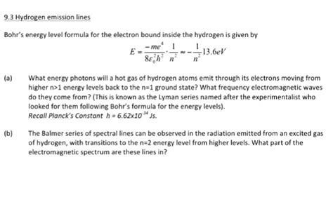 Solved Bohrs Energy Level Formula For The Electron Bound