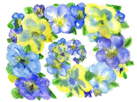 Watercolor Blue And Yellow Flowers Stock Illustration Illustration Of