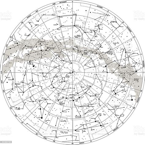 Detailed Sky Map Northern Hemisphere With Names Of Stars Stock