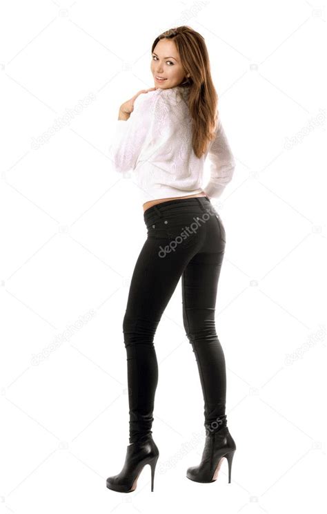 Verspielt Schönes Mädchen In Schwarzen Engen Jeans Stockfotografie Lizenzfreie Fotos