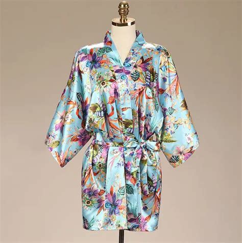 Aliexpress Com Buy Women Satin Ethnic Kimono Robe Bridesmaid Floral Print Bathrobe Lady