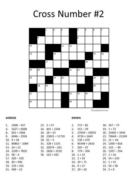 Free Printable Math Crossword 2 Maths Puzzles Math Logic Puzzles