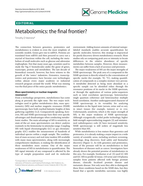Pdf Metabolomics The Final Frontier