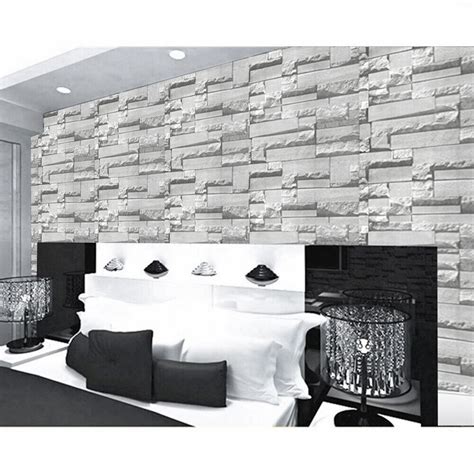 Slate Grey Realistic Stone Brick Wall Effect Textured Wallpaper Wall