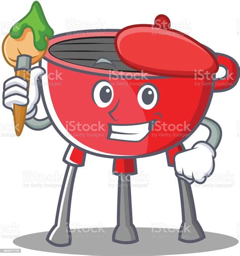 Artist Barbecue Grill Cartoon Character Stock Illustration Download