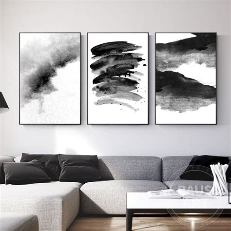 Abstract Black And White Print On Canvas Large 3 Piece Painting Print