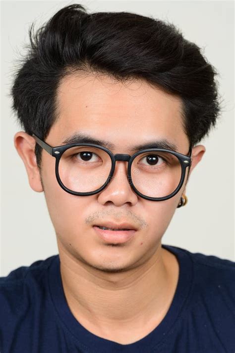 Portrait Of Young Asian Nerd Man With Eyeglasses Stock Photo Image Of