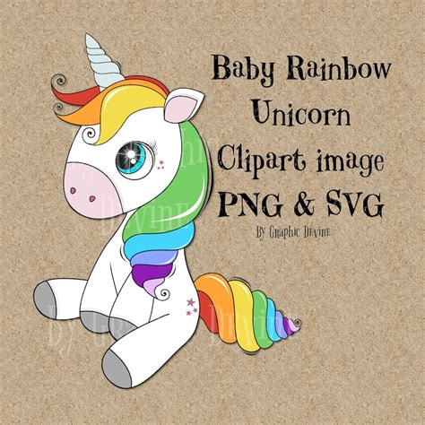 Baby Rainbow Unicorn Clipart Image Svg And Png By Graphic Devine Etsy