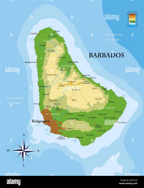 Highly Detailed Physical Map Of Barbados Island In Vector Format With All The Relief Forms