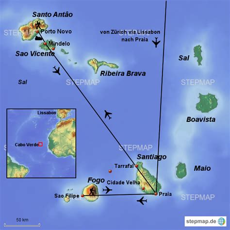 The biggest island of santiago was discovered by italian and portuguese. StepMap - Cabo Verde - Landkarte für Afrika