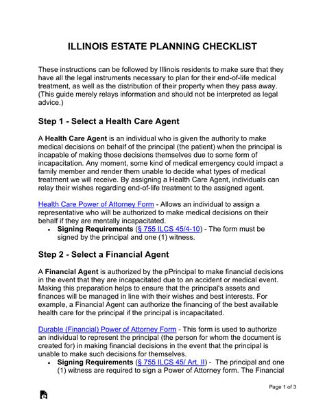 Free Illinois Estate Planning Checklist PDF Word EForms