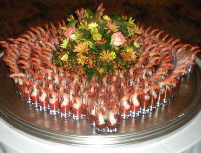 Don't just display your shot glasses to your guests; shrimp cocktail buffet display photo | Shrimp cocktail shooters | party snacks | Pinterest ...