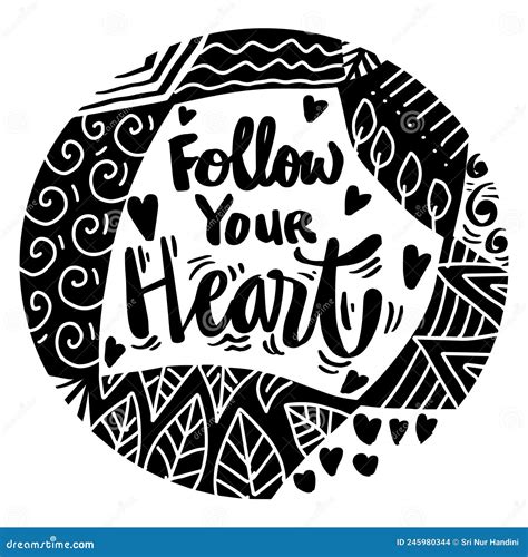 Follow Your Heart Hand Lettering On Round Background Stock Vector