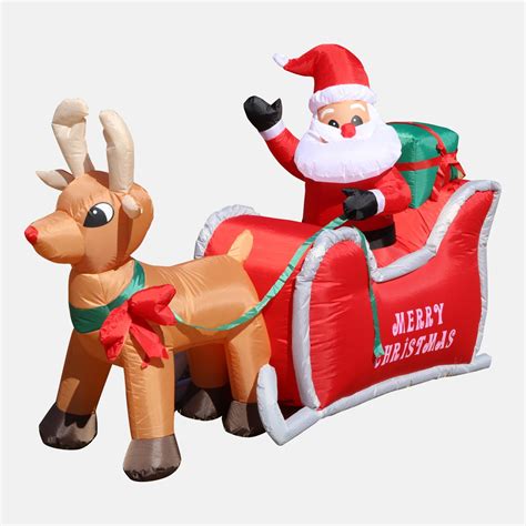 1 8m Inflatable Outdoor Santa Sleigh And Reindeer With Led Light Christmas Decoration