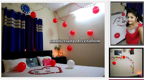 After all, half your photographs are clicked on the stage! Room decoration |FIRST WEDDING ANNIVERSARY | DECORATION IN ...