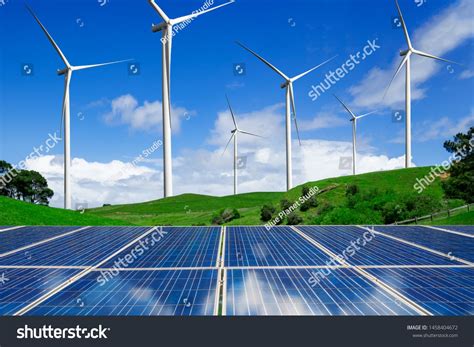 Solar Energy Panel Photovoltaic Cell And Wind Turbine Farm Power