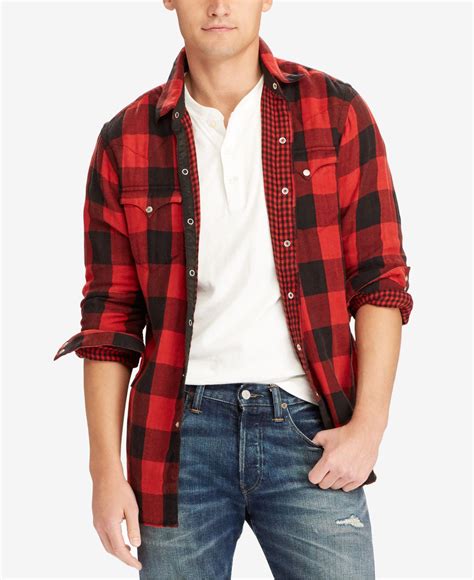 Polo Ralph Lauren Mens Iconic Flannel Shirt In Red Black Red For