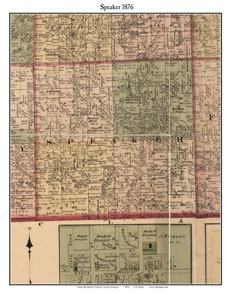 Speaker Michigan 1876 Old Town Map Custom Print Sanilac Co Old Maps