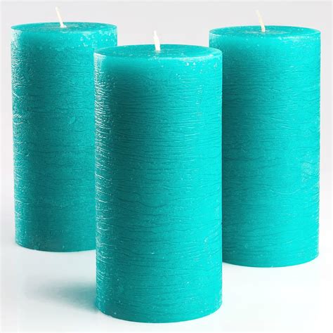 Set Of 3 Turquoiseteal Pillar Candles 3 X 6 Inch Unscented Fragrance