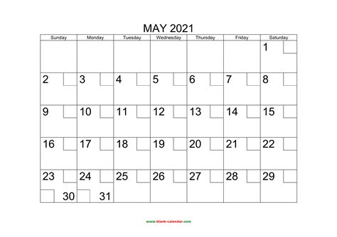 May 2021 Uk Free Printable Monthly Calendar Large Boxes Large Number