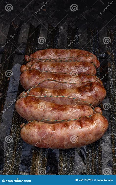 Grilled Chorizos On A Cuting Board Typical Argentine Sausages Made