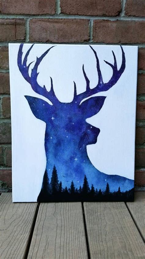 Deer Painting Double Exposure Deer Night Sky Painting Deer Art