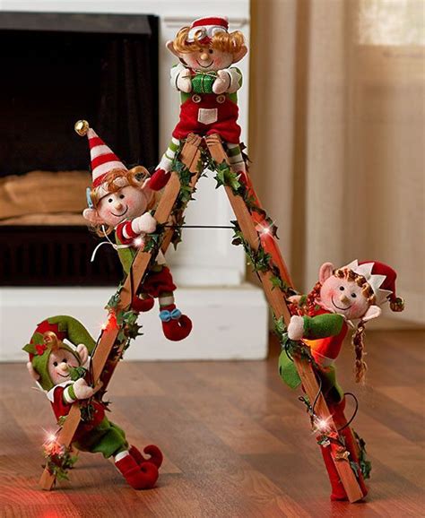 Elf Ladder Lighted Shelf Mantle Sitter Christmas Holiday Home Decor