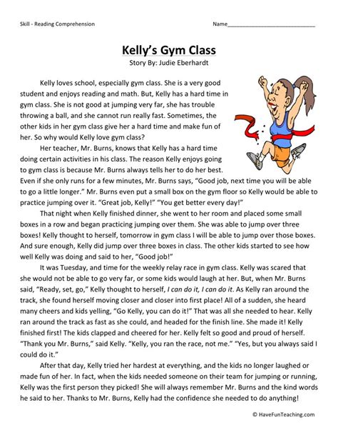 3rd grade stories, reading comprehension worksheets and quiz games. Reading Comprehension Worksheet - Kelly's Gym Class
