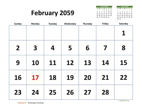 February 2059 Calendar With Extra Large Dates