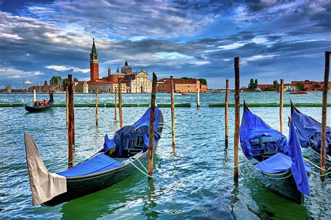 Gondolas And San Giorgio Di Maggiore Church In Venice Photograph By