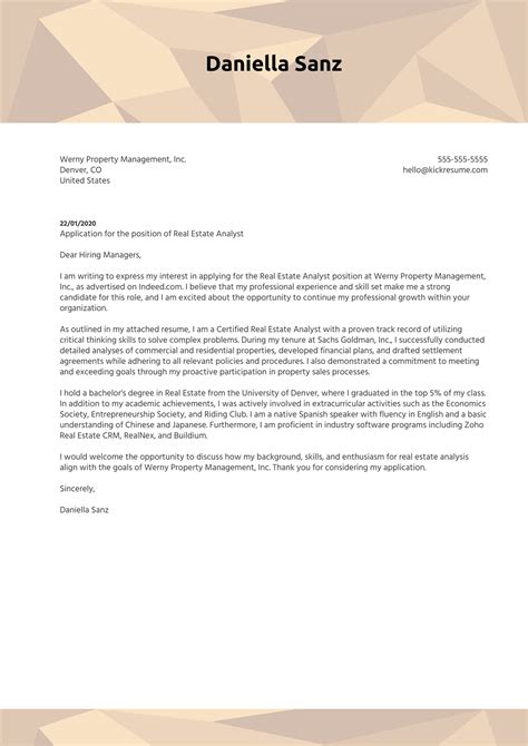 Real Estate Analyst Cover Letter Sample | Kickresume