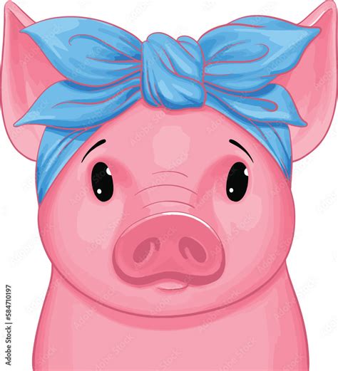 Cute Pig With Bandanapig Vectorcartoon Pigfarm Animalanimal Vector