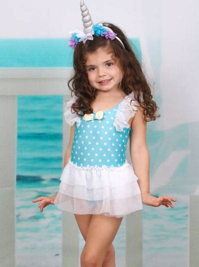 Kids Swimsuits Girls Polka Dot Ruffled Skirted One Piece Swimsuit