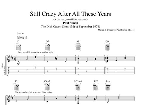 Still Crazy After All These Years Partially Written · Paul Simon Guitar Tab Chords