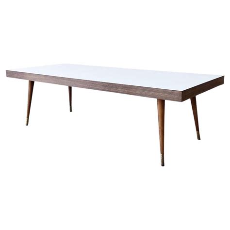 Mid Century Modern White Laminate Top Rectangular Coffee Table For Sale