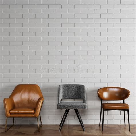 3 Different Chairs In Modern Style Standing In Front Of White Brick